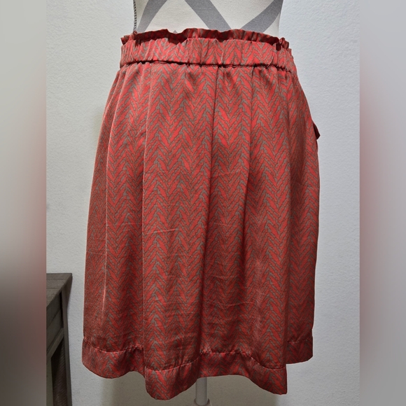 BANANA REPUBLIC Orange Tan Herringbone Print Skirt Sash Belt And Pockets Size 12 - Picture 3 of 11